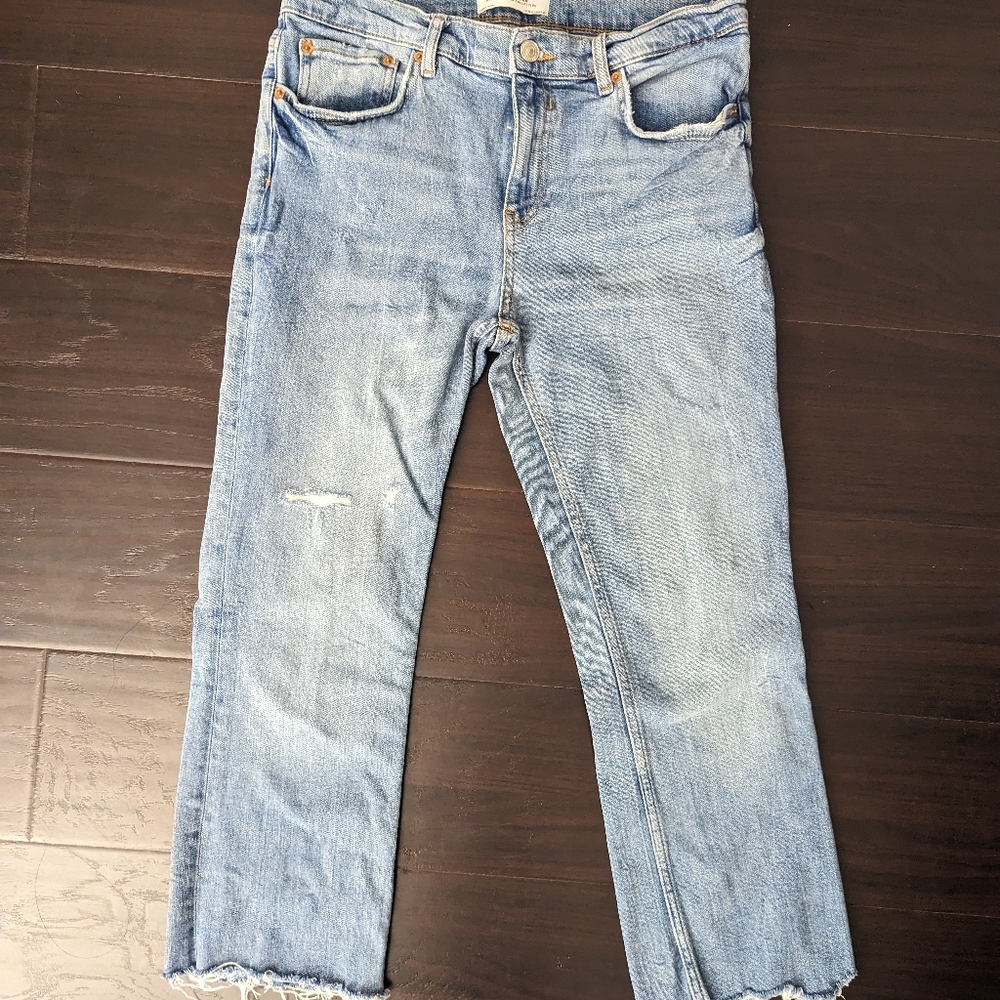 Zara Premium Denim Cutoff Cropped High Rise Jeans Sz 8
